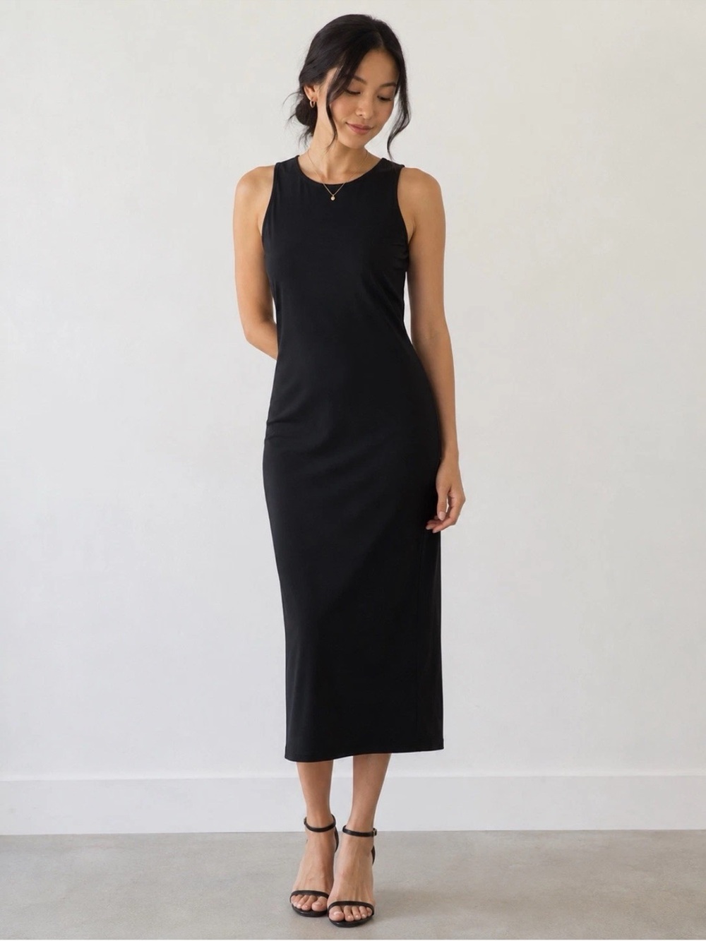Eileen Fisher Tank Dress Size PP (2P-4P) Black Viscose Jersey Scoop
Neck Midi